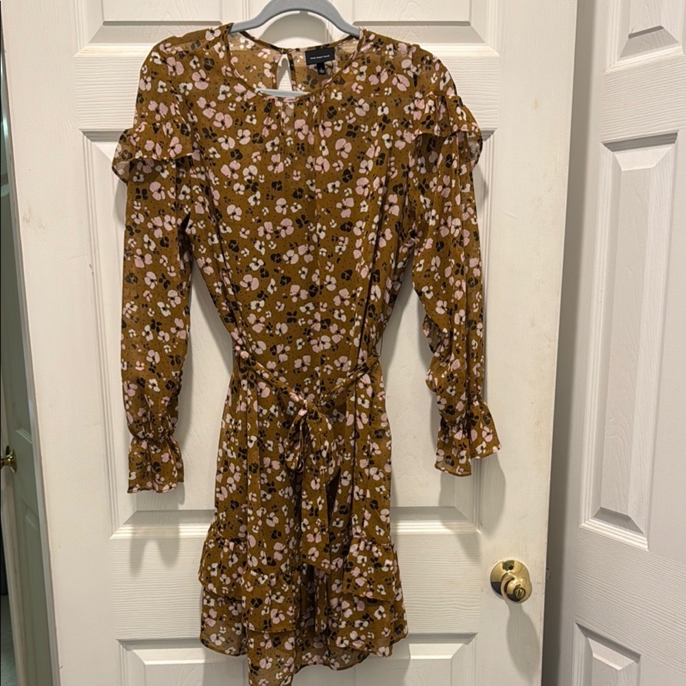 Who What Wear Brown Tan Ruffled Tie Front Sundress